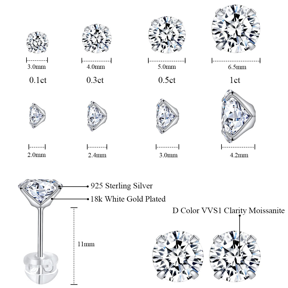 Moissanite Stud Earrings for Women D Color VVS1 Lab Created Diamond Earrings S925 Sterling Silver Jewelry 2025 Trend Gift