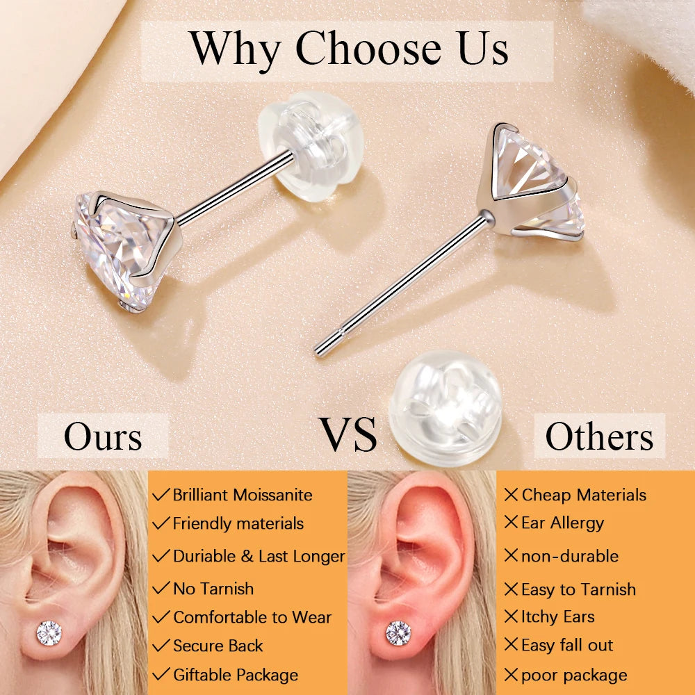 Moissanite Stud Earrings for Women D Color VVS1 Lab Created Diamond Earrings S925 Sterling Silver Jewelry 2025 Trend Gift